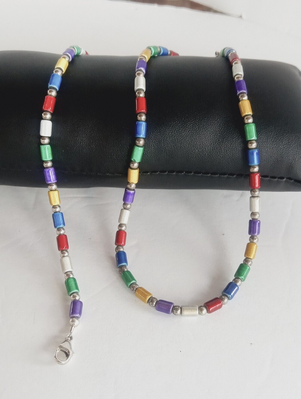 Sterling Silver Multicolored Beaded Necklace & Bracelet Lot